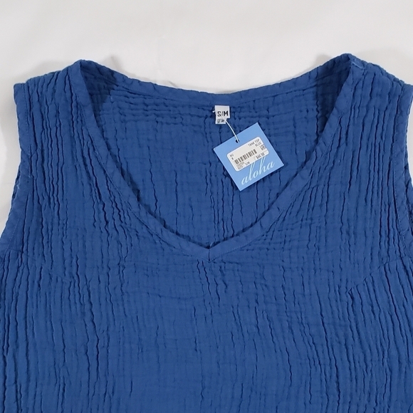 Aloha Blue Textured V-Neck Tank Top Lightweight Size S/M 100% Cotton - Picture 5 of 8